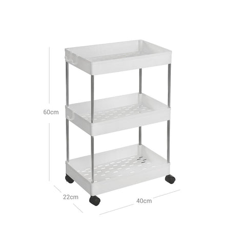 Rootz Kitchen Trolley - Rolling Shelving Unit - Serving Trolley - 3 Tier Kitchen Trolley - Trolley Rack - Storage Trolley Rack - Mobile Trolley Rack - White - 40 x 22 x 60 cm