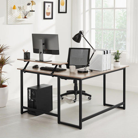 Rootz Computerbureau - L-vormig computerbureau - Bureau - Bureau - Kantoormeubilair - Werkstation - Studiebureau - Directiebureau - Verstelbaar bureau - Hoekbureau - Greige-Zwart - 140 x 130 x 76/91,5 cm (L x B x H)
