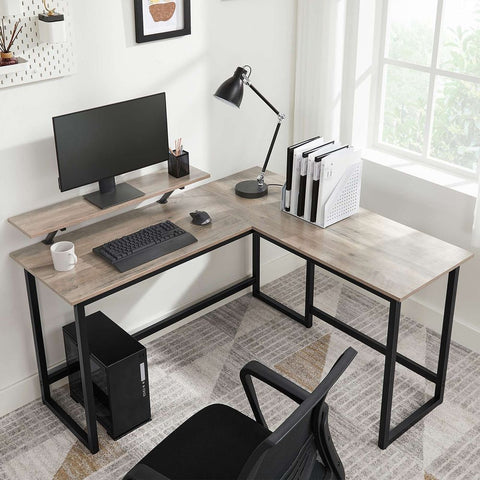 Rootz Computerbureau - L-vormig computerbureau - Bureau - Bureau - Kantoormeubilair - Werkstation - Studiebureau - Directiebureau - Verstelbaar bureau - Hoekbureau - Greige-Zwart - 140 x 130 x 76/91,5 cm (L x B x H)