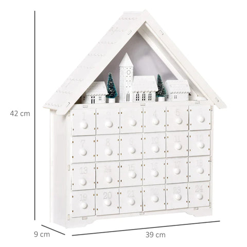 Rootz Kerst Adventskalender - Kerstkalender Met LED Verlichting - Met 24 Draw Boxes - 2-in-1 Design Kerstdecoratie - Wit - 39 x 9 x 42 cm