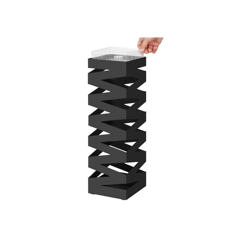 Rootz Umbrella Stand - Square Metal Umbrella Stand - Modern Umbrella Stand - Tall Umbrella Stand - Umbrella Rack - Sheet Iron - Black - 15.5 x 15.5 x 49 cm
