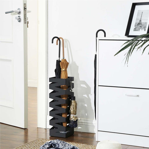 Rootz Umbrella Stand - Square Metal Umbrella Stand - Modern Umbrella Stand - Tall Umbrella Stand - Umbrella Rack - Sheet Iron - Black - 15.5 x 15.5 x 49 cm