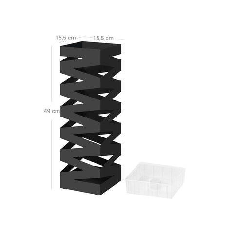 Rootz Umbrella Stand - Square Metal Umbrella Stand - Modern Umbrella Stand - Tall Umbrella Stand - Umbrella Rack - Sheet Iron - Black - 15.5 x 15.5 x 49 cm