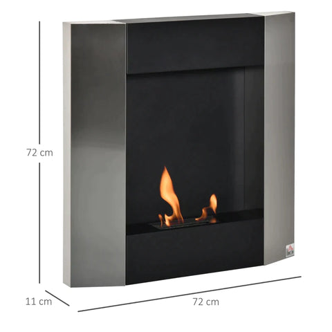Rootz Ethanol Haard - Bio-ethanol Brander - Brandtijd Geen Rook - Wandmontage - RVS - Zilver/Zwart - 72 x 11 x 72 cm