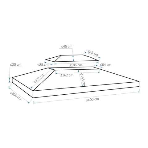 Rootz Replacement Canopy - Gazebo Canopy - Replacement Cover - 2 Tier Top Roof - UV Cover - Sun Awning Shelters - Light Grey - 3 x 4 m