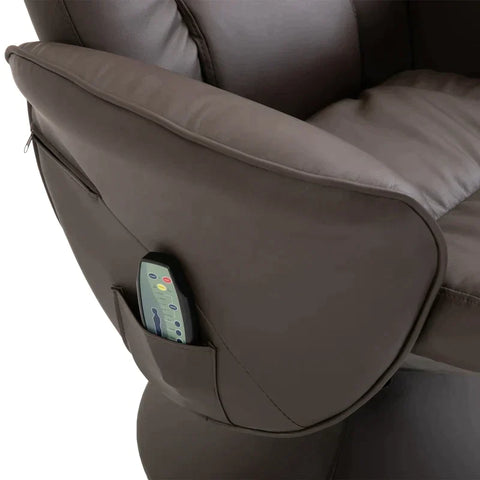 Rootz Relaxstoel Met Voetenbank - Ligfunctie - Massagestoel - Tv Stoel Met Massagefunctie - Ligstoel - Ergonomische Stoel Met 10 Trilpunten - Imitatieleer - Bruin - 76 x 81 x 105 cm