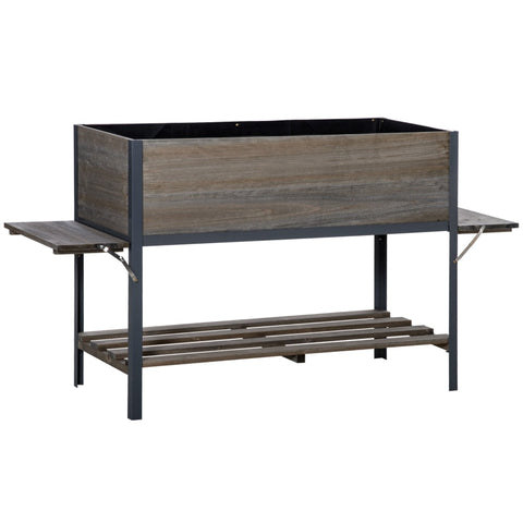 Rootz Raised Planter Box - With 2 Foldable Shelves - Lower Shelf - Flower Box - Flower Pot - Herb Bed - Light Gray - 140 x 46 x 75.5 cm
