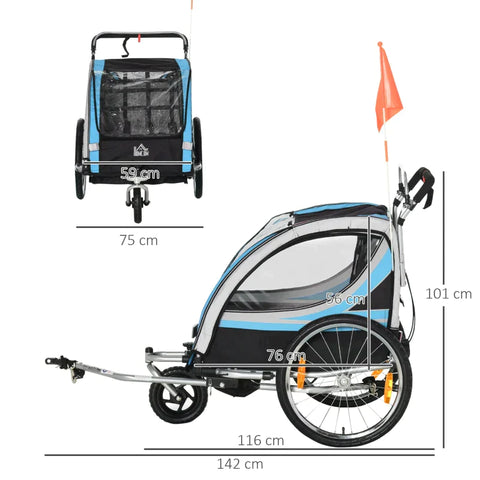 Rootz Kinderaanhanger - Kinderwagen - 5-punts Veiligheidsgordel - Universele Koppeling - Staal - Blauw - 142 x 75 x 101 cm