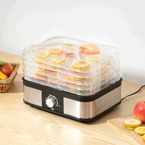 Rootz Dehydrator - Food Dehydrator - 5 Levels Dehydrator - Stainless Steel/PS/ABS - Silver/Transparent - 32 x 25 x 29cm