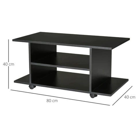 Rootz TV Bench - TV Cabinet - 4 Shelves - Open Back Wall - 4 Castors - Wood - Black - 80 cm x 40 cm x 40 cm
