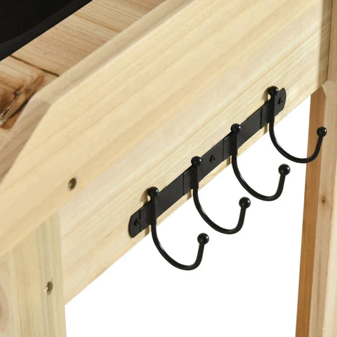 Rootz Planting Table - Gardening Table with Wash Basin - Wooden Flower Table with Drawer - Hook - Basket - Shelf - Garden - Terrace - Natural - 107.5 x 46 x 142 cm