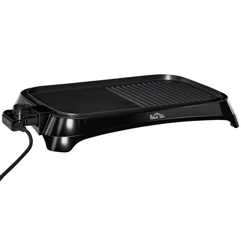 Rootz Electric Grill - Table Grill - Electric With Adjustable Thermostat - Non-stick Coated Grill Plate - Teppanyaki With Drip Tray - Black - 53.5 x 31 x 8 cm