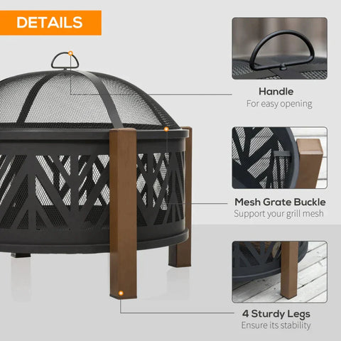 Rootz 2-in-1-Feuerstelle – Feuerstelle mit Funkenschutz – Feuerstelle mit Grillkochen – Grillrost – Garten – BBQ – Schwarz/Braun – Ф78 x 60H cm