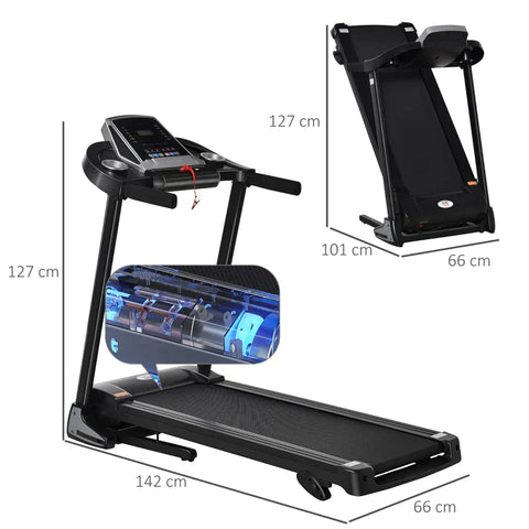 Rootz Treadmill - Electric Treadmill - Foldable Treadmill - LED Display - Drink Holder - Mobile Phone Holder - Home - Gym - Black/Grey - 142 x 66 x 127 cm