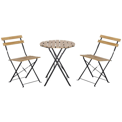Rootz Bistro Set - Outdoor Seating - Bistro Set 3 Pcs - Foldable Garden Set - Balcony Set - Bistro Table - Garden Furniture - Metal/Pine Wood - Natural
