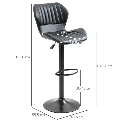 Rootz Barkruk - Set Van 2 - In Hoogte Verstelbaar - Imitatie Leder + Staal - Zwart - 48,5 x 55,5 x 90-110 cm