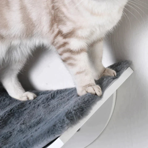 Rootz Cat Bed - Cat Lounger - Cat Wall Lounger - Cat Bed - Cat Shelf - Wall Mounting Plush Pad - White/Gray - 41 x 28 x 21 cm