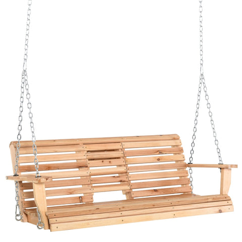 Rootz Hanging Bench - Swing Bench - 3-seater Rocking Chair - Hanging Bench With Folding Table And Cup Holders - Natural Wood - 150 x 75 x 53 cm