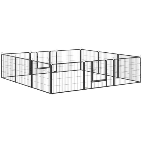 Rootz Dog gates - Pet Enclosure - Puppy Run - 2 Lockable Doors - Puppy Gate - Rectangle+Square - 12 Panels - Outdoor & Indoor - Steel - Black - 80W x 60H cm