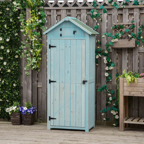 Rootz Garden Shed - Garden Storage Shed - Garden Cabinet - Tool Shed - Garden Tool Shed - Light blue/Green - 77 x 54.2 x 179 cm