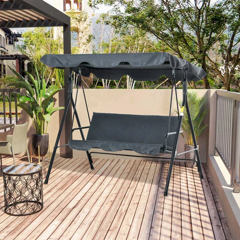 Rootz Garden Swing - Hollywood Swing - Hammock Swing - Swing Bench - 3-seater With Roof - Steel - Gray + Black - 172 x 110 x 153 cm