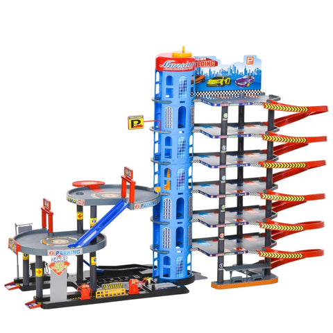 Rootz Parking Garage - Multi-storey Car Park For Children - Parking Garage Play Set - Toy Cars Complete With Helicopter - Blue/Grey/Red - 92 x 46 x 71 cm