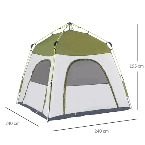 Rootz Zelt – Pop-Up-Zelt – Campingzelt – automatisches Zelt – Campingzelt für 4 Personen – wetterfest – Grün/Grau – 195 cm x 240 cm x 240 cm