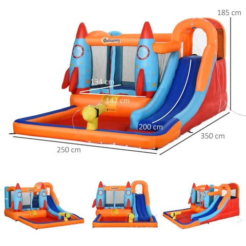 Rootz Bouncy Castle - Inflatable Bouncy Castle -  Kids Bouncy Castle - Patches And Fixing Material - For 3-8 Years - Multi-Colour - 350 cm x 250 cm x 185 cm