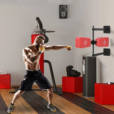 Rootz Boxstange – Drehbares Schlagpolster – Wandmontierte Reflexstange – Schlag-Boxpolster für das Training – Schlagpolster – Trittschutz – Stahl – Kunstleder – Rot – 82 x 65 x 14 cm
