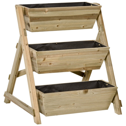 Rootz Garden Bed - Raised Bed - Flower Ladder - Wooden Flower Ladder - 3 Shelves Plant Ladder - Plant Stand - Flower Shelf - 71 x 61 x 77 cm