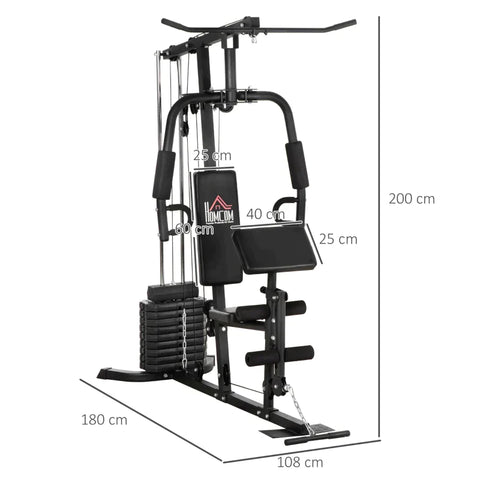 Rootz Multi-exercise Gym Station - 45 Kg Weight Block - Full Body Workout - Steel - Black - 180 x 108 x 200 cm