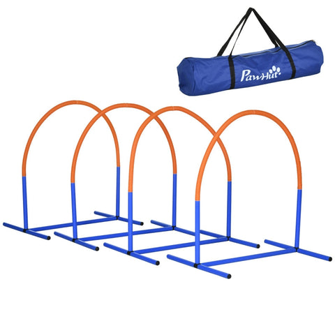 Rootz Agility-Set für Hunde – Agility-Set für Anfänger – Agility-Set – Hundetraining – 4-Bögen-Anfängerset – mit Tragetasche – Blau/Orange – 88 x 64 x 95 cm