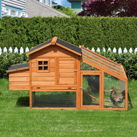 Rootz Bantam Chicken House - Bantam Chicken House with Nesting Box - Bantam Chicken Aviary with Asphalt Roof - Enclosure Poultry Hutch - Quail Hutch - Fir Wood - Orange + Black - 185.5 x 176 x 99.5 cm