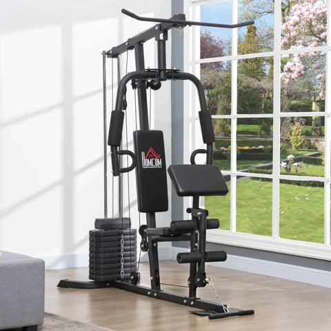 Rootz Multi-exercise Gym Station - 45 Kg Weight Block - Full Body Workout - Steel - Black - 180 x 108 x 200 cm