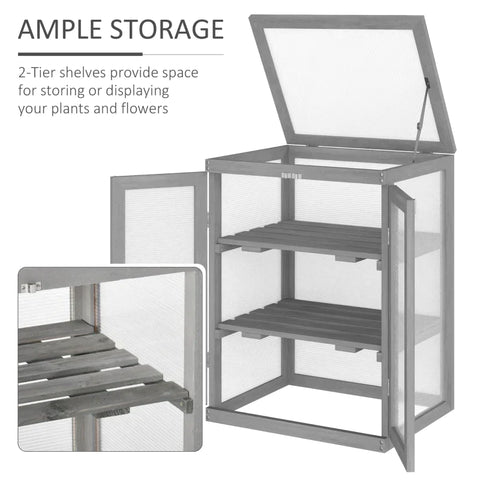Rootz Greenhouse - Transparante Greenhouse - 3-laags Wood Greenhouse - Tuin Polycarbonaat Cold Frame - Grow House - Opslagplank - Voor Planten Bloemen - Donkergrijs - 58L x 44B x 78H cm