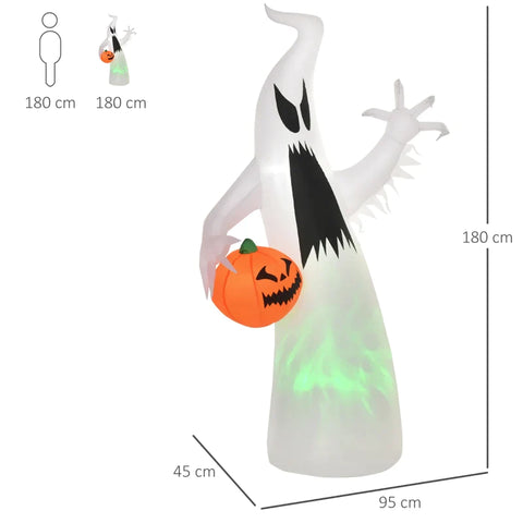 Rootz Self-Inflating Haunted Ghost - LED Illuminated - Halloween Decoration - Polyester - White - 95 x 45 x 180 cm