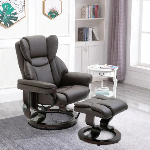 Rootz Massage Chair - Relaxation Chair With Massage Function - Armchair With Reclining Function - Foot Stool - Imitation Leather - Brown - 79 x 82 x 101 cm