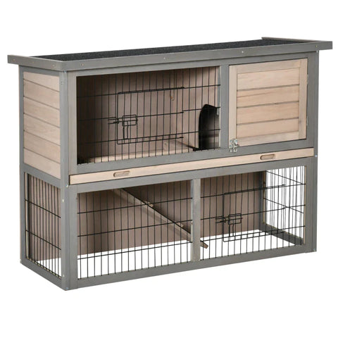 Rootz Dwarf Rabbit Hutch - Rabbit Hutch - Small Animal Hutch - Small Animal House - Fir Wood -Light Gray/Black - 108 x 45 x 78cm
