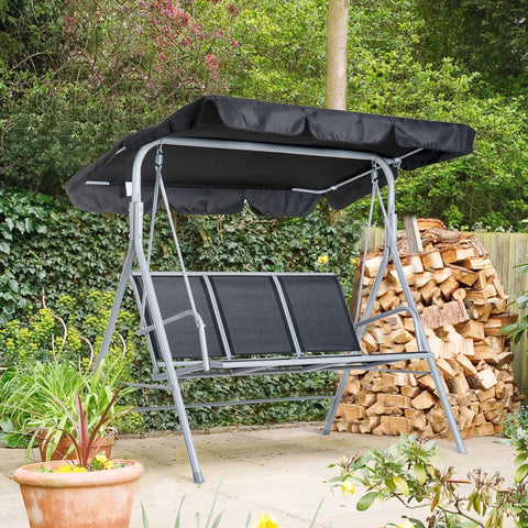 Rootz 3-seater Swing Chair - Garden Swing Bench With Roof - Hollywood Swing - Metal - Polyester - Loop Cloth - Black + Silver - 171 x 108 x 154 cm