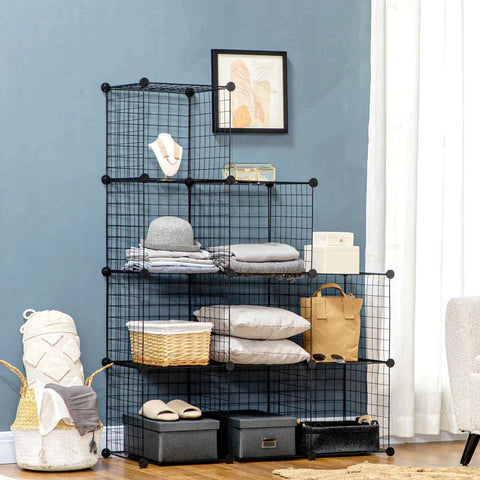 Rootz Plug-in Shelving - Cube Shelf - Shoe Rack - 9 Cubes - Modular Structure - Steel - Black - 35 x 35 x 35 cm