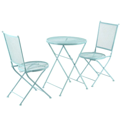 Rootz Bistro Set - Garden Seating - Garden Group Seating - Group Seating - 1 Foldable Table + 2 Foldable Chairs - Metal - Light Blue
