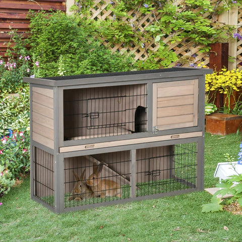 Rootz Dwarf Rabbit Hutch - Rabbit Hutch - Small Animal Hutch - Small Animal House - Fir Wood -Light Gray/Black - 108 x 45 x 78cm