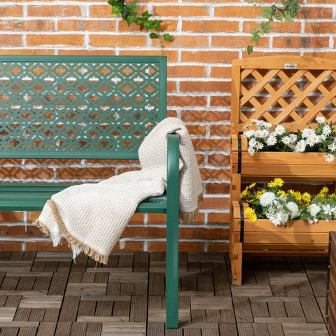 Rootz Garden Bench - 2 Seater Metal Garden Bench - Weather Resistant - Green - 127cm x 63cm x 83cm
