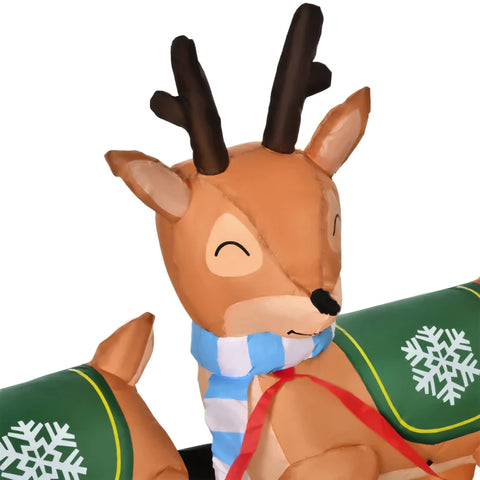 Rootz Inflatable Santa Claus on Sleigh - with 3 Deers - 1.3m Christmas Decoration with Lights - Christmas Gardens Decoration - Automatic - Inflation - Weatherproof - Polyester - Brown + Red + Green - 319 x 59 x 132 cm