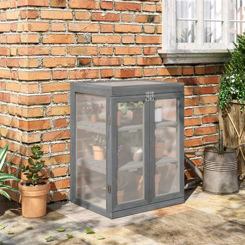 Rootz Greenhouse - Transparante Greenhouse - 3-laags Wood Greenhouse - Tuin Polycarbonaat Cold Frame - Grow House - Opslagplank - Voor Planten Bloemen - Donkergrijs - 58L x 44B x 78H cm