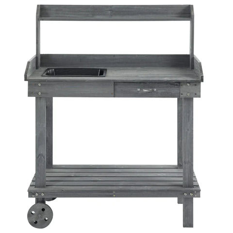 Rootz Planting Table - Wooden Planting Table With Drawer - 2 Removable Wheels - Fir Wood - Brown - 92 cm x 45 cm x 119 cm