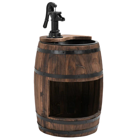 Rootz Garden Fountain - Decorative Fountain - Barrel Fountain - Barrel Pump - Waterfall - Wooden Barrel - With Planter - Natural Wood - 27 x 59 cm