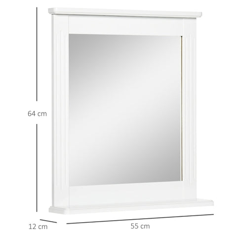 Rootz Wandspiegel – Badezimmerspiegel – Wandspiegel mit 1 Ablage – modernes Design – platzsparend – MDF – Glas – Weiß – 55 L x 12 B x 64 H cm