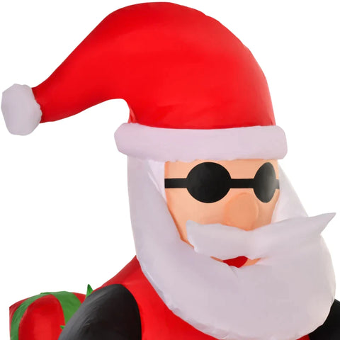 Rootz Inflatable Santa Claus - on a Motorcycle - 150cm LED with Blower - Christmas Party - Christmas Decoration - Polyester - White + Red + Green - 153 x 55 x 150cm