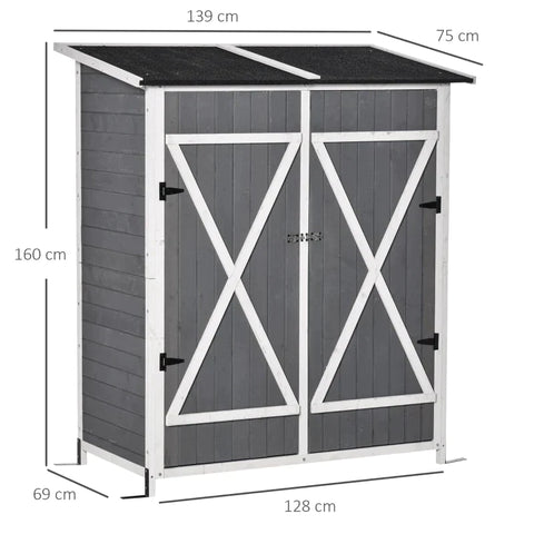 Rootz Tool Shed - Garden Cabinet - 2 Doors - Tool Cabinet - Garden Storage - Wood -  Gray/White - 139 x 75 x 160 cm